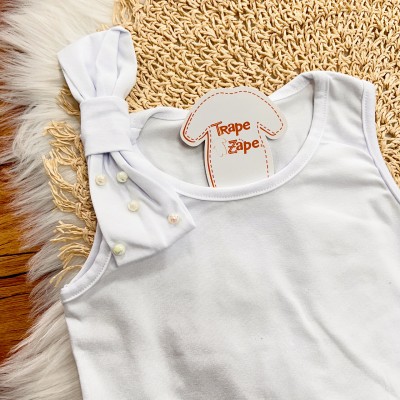 Conj. Regata com Laço Strass e Short Corações - Branco e Marinho